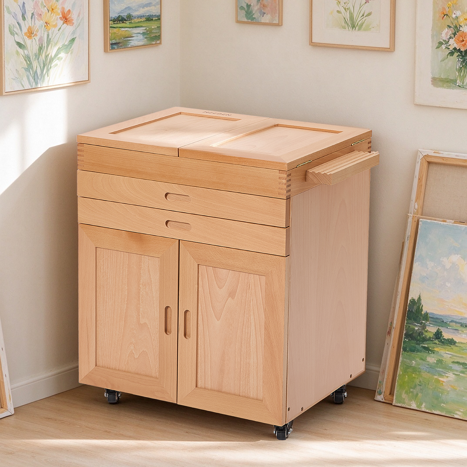 MEEDEN Deluxe Storage Cabinet Cart: Movable Art Cart for Painting - Natural