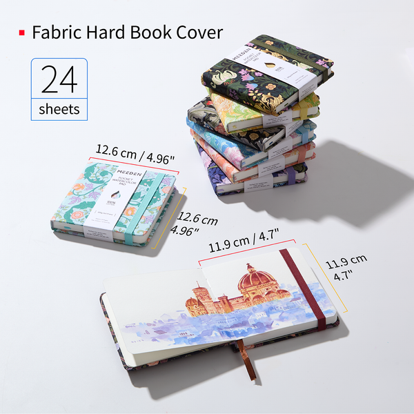MEEDEN Floral Fabric Multi-Media Sketchbook, 100% Cotton Hot Press 300gsm, Pocket 4.7×4.7"