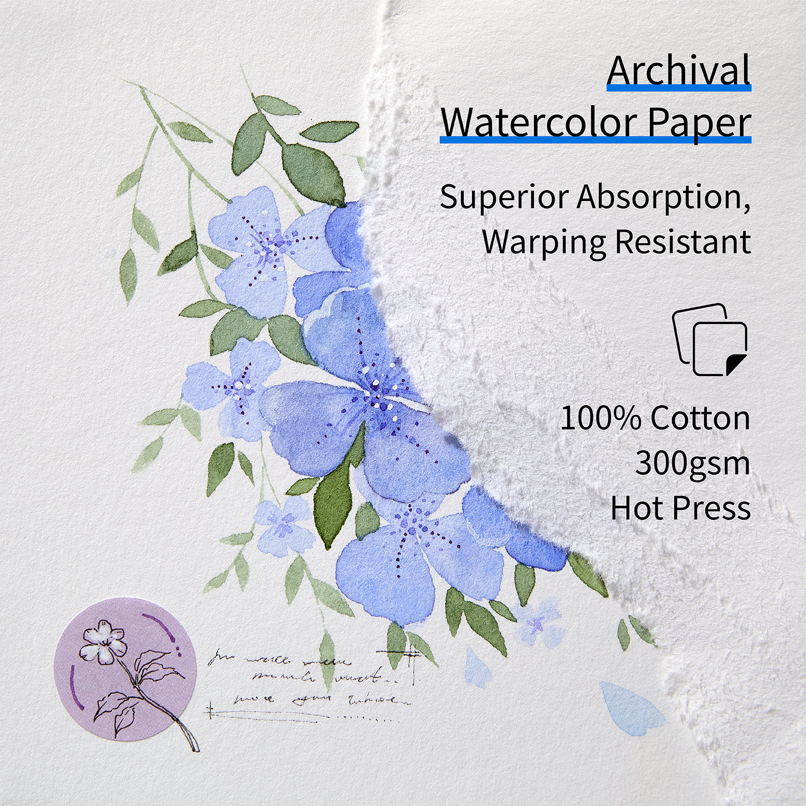 MEEDEN Floral Fabric Multi-Media Sketchbook, 100% Cotton Hot Press 300gsm, Pocket 4.7×4.7"