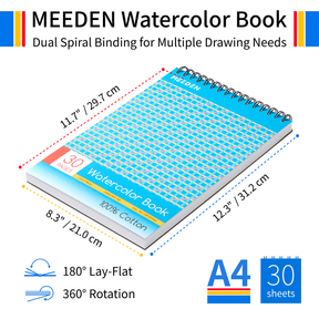 MEEDEN 100% Cotton Watercolor Sketchbook 300gsm Cold Press, 30 Sheets Spiral Bound