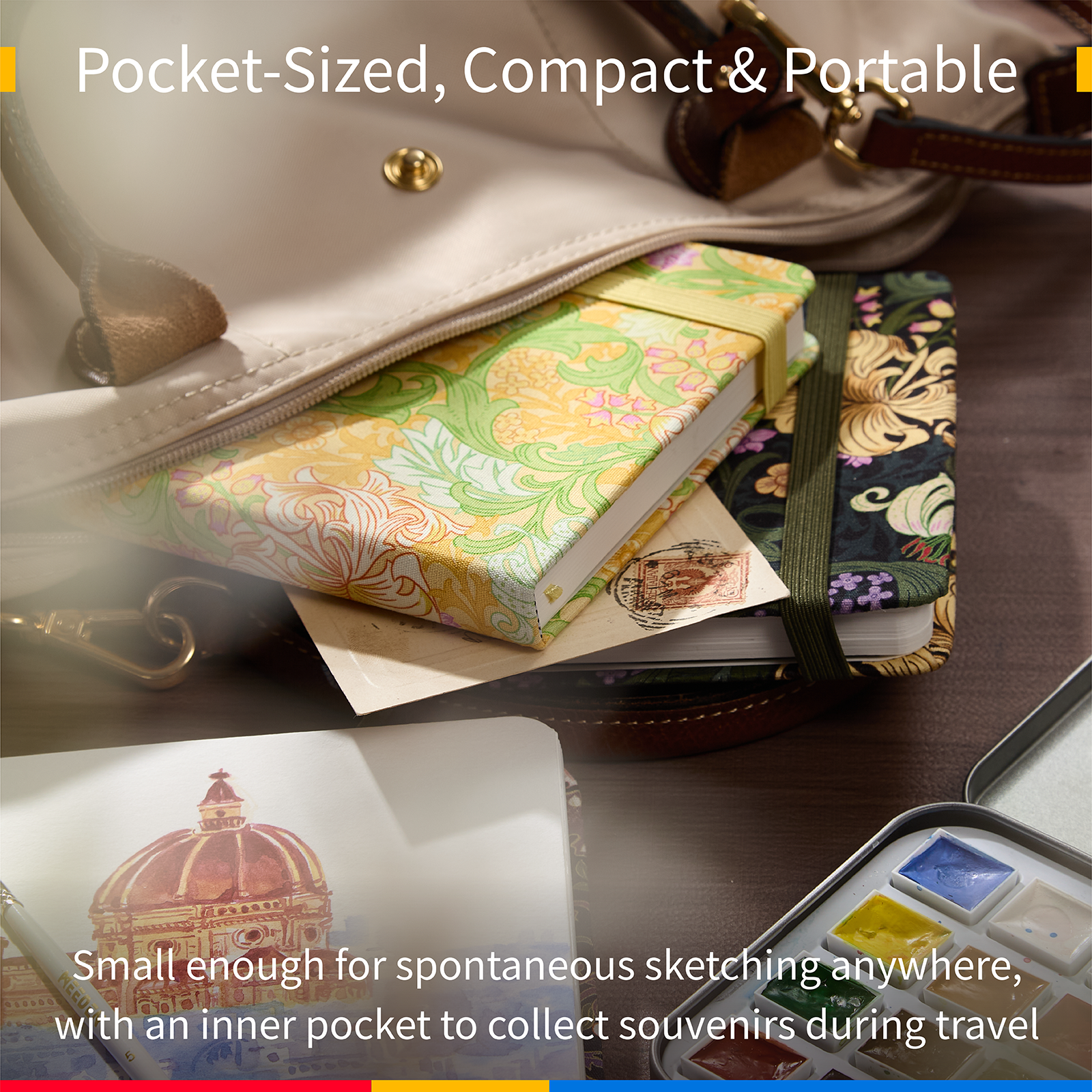 MEEDEN Floral Fabric Multi-Media Sketchbook, 100% Cotton Hot Press 300gsm, Pocket 4.7×4.7"