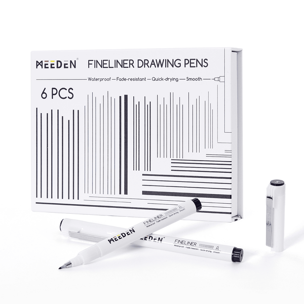 MEEDEN Black Micro Fineliner Pens – 6-Pack, 0.3-1.2mm, Waterproof Archival Ink for Sketching & Illustration
