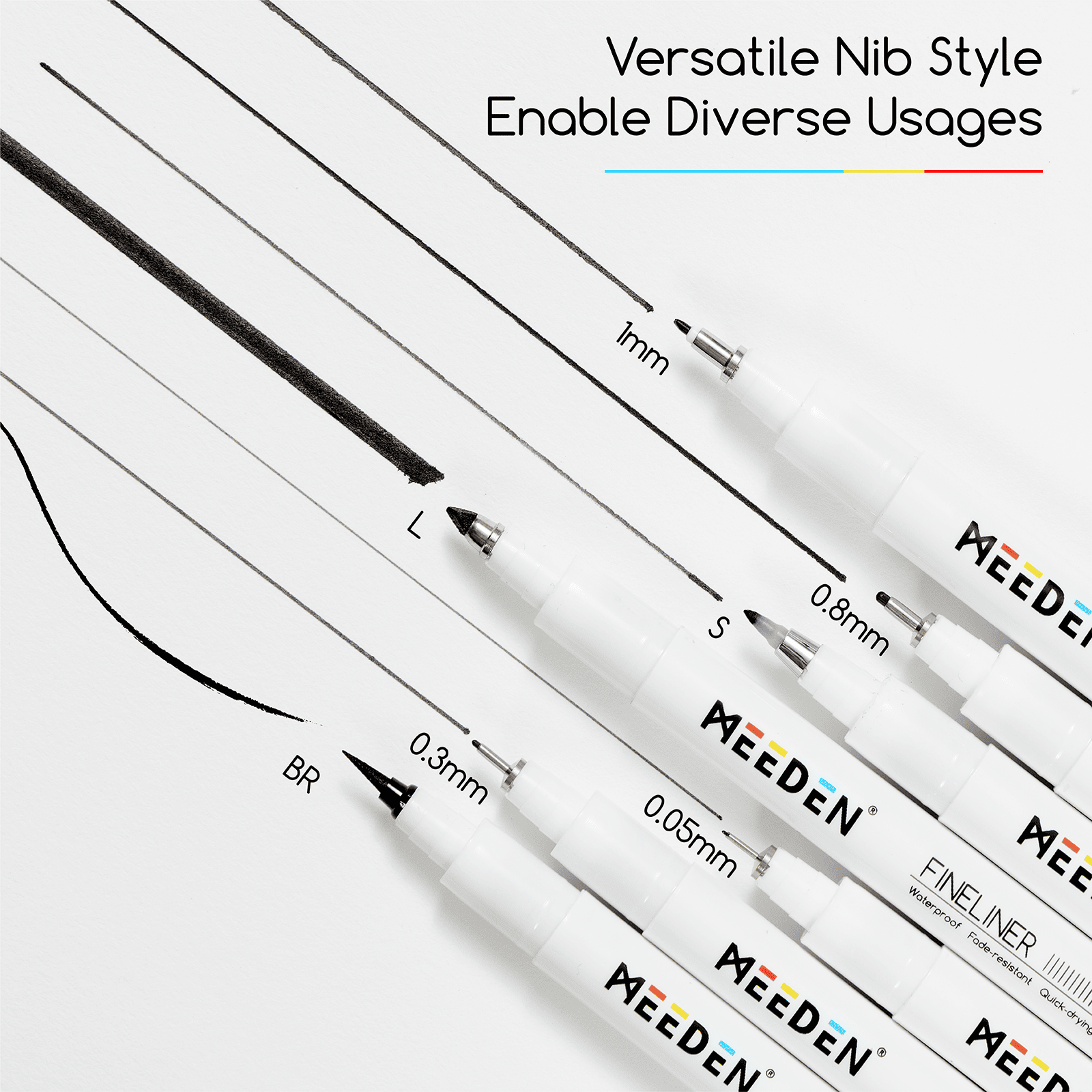 MEEDEN Black Micro Fineliner Pens – 6-Pack, 0.8-3mm, Waterproof Archival Ink for Sketching & Illustration