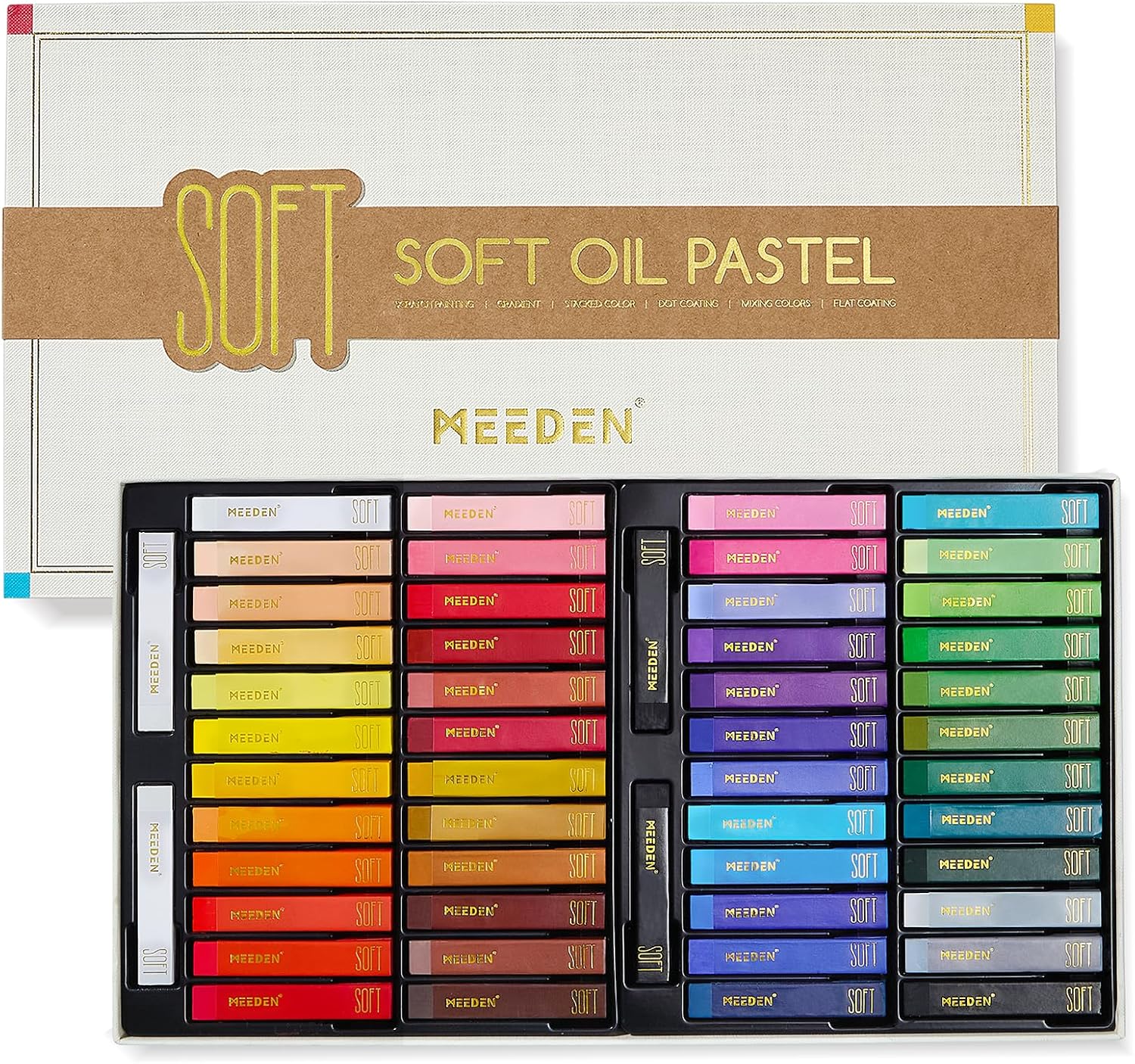 MEEDEN Professional Square Soft Oil Pastels, 48 Colors With Extra 2 White & 2 Black