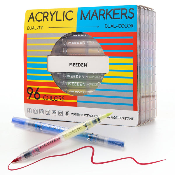 MEEDEN Automatic Ink Control Dual Tip Acrylic Paint Markers, 96 Colors