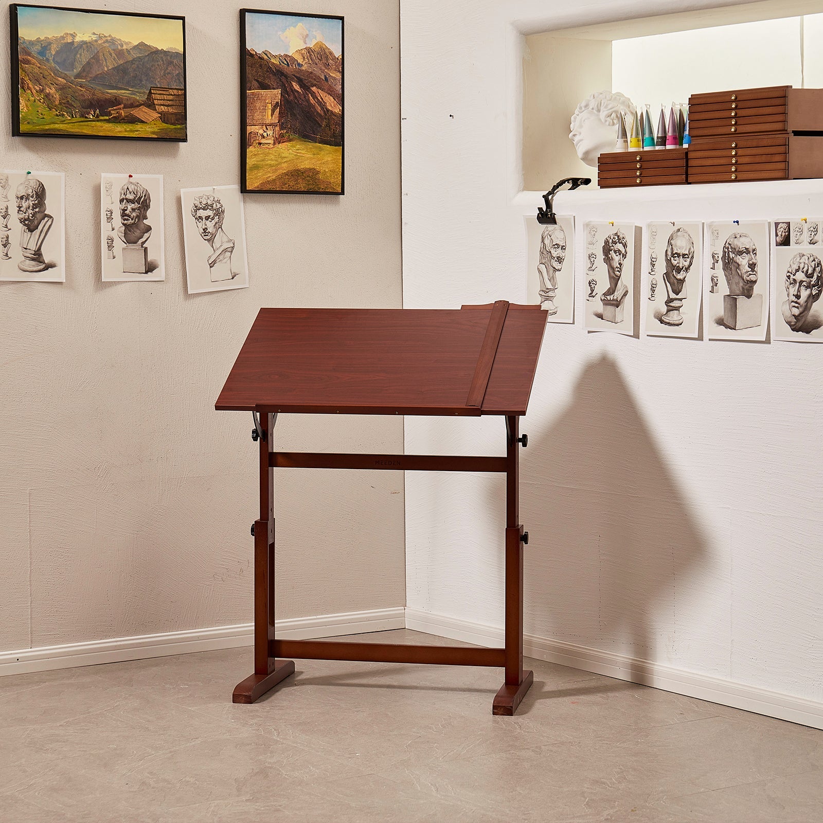 MEEDEN Vintage Adjustable Wooden Drafting Table , Dark Walnut-XSZ-4