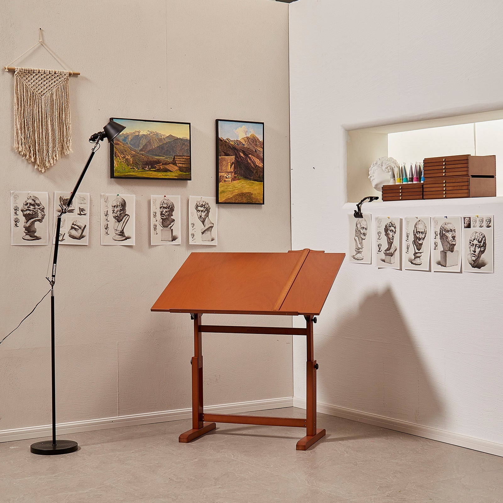 MEEDEN Extra Large Wooden Drafting Table, Light Walnut