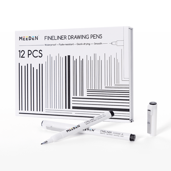 MEEDEN Black Micro Fineliner Pens – 12-Size Set, 0.05-3mm, Waterproof Archival Ink for Sketching & Illustration