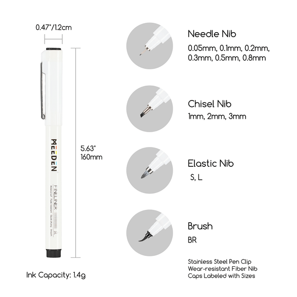 MEEDEN Black Micro Fineliner Pens – 12-Size Set, 0.05-3mm, Waterproof Archival Ink for Sketching & Illustration