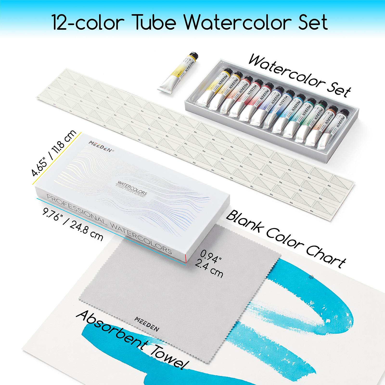 MEEDEN Professinal Watercolor Paint Set, 12 Colors 15ml/0.5oz