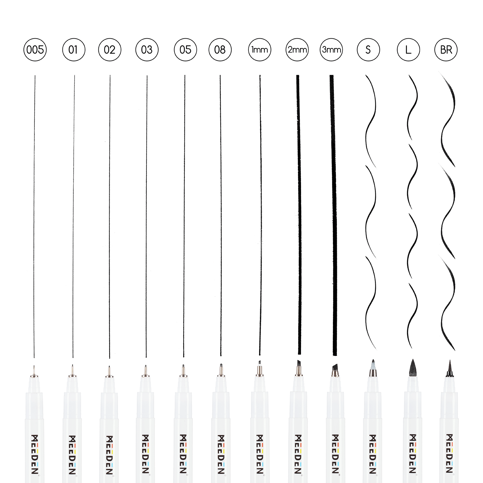 MEEDEN Black Micro Fineliner Pens – 12-Size Set, 0.05-3mm, Waterproof Archival Ink for Sketching & Illustration