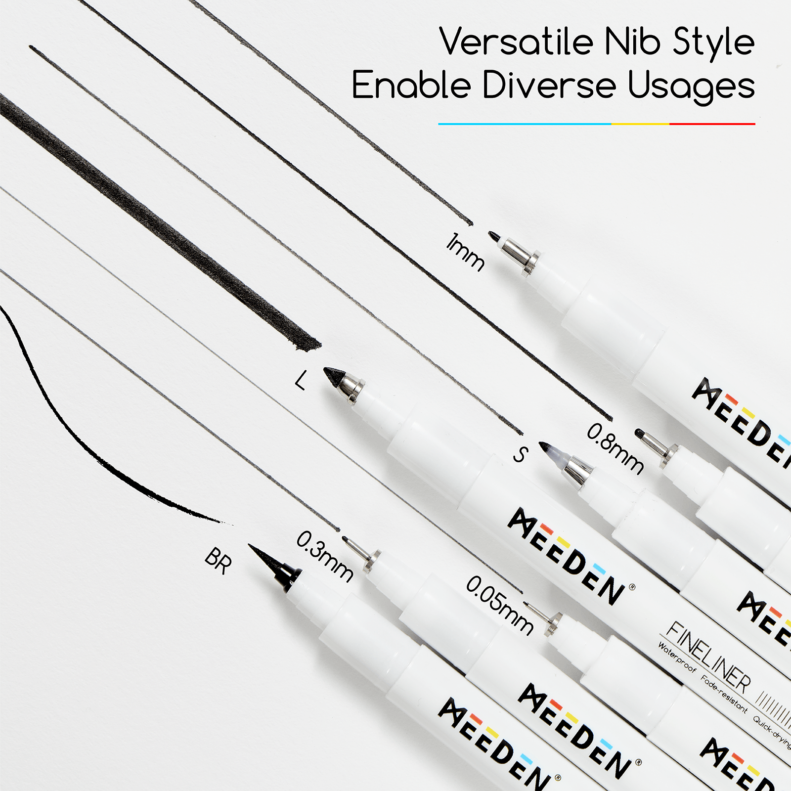 MEEDEN Black Micro Fineliner Pens – 12-Size Set, 0.05-3mm, Waterproof Archival Ink for Sketching & Illustration
