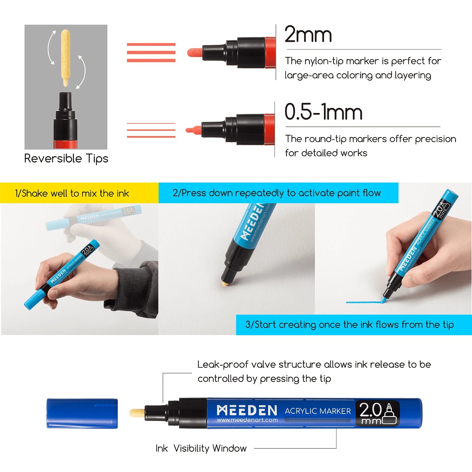 MEEDEN Acrylic Markers, Bamboo 32 Compartments Holder & Heavyweight Sketchbook Paper Pad Set