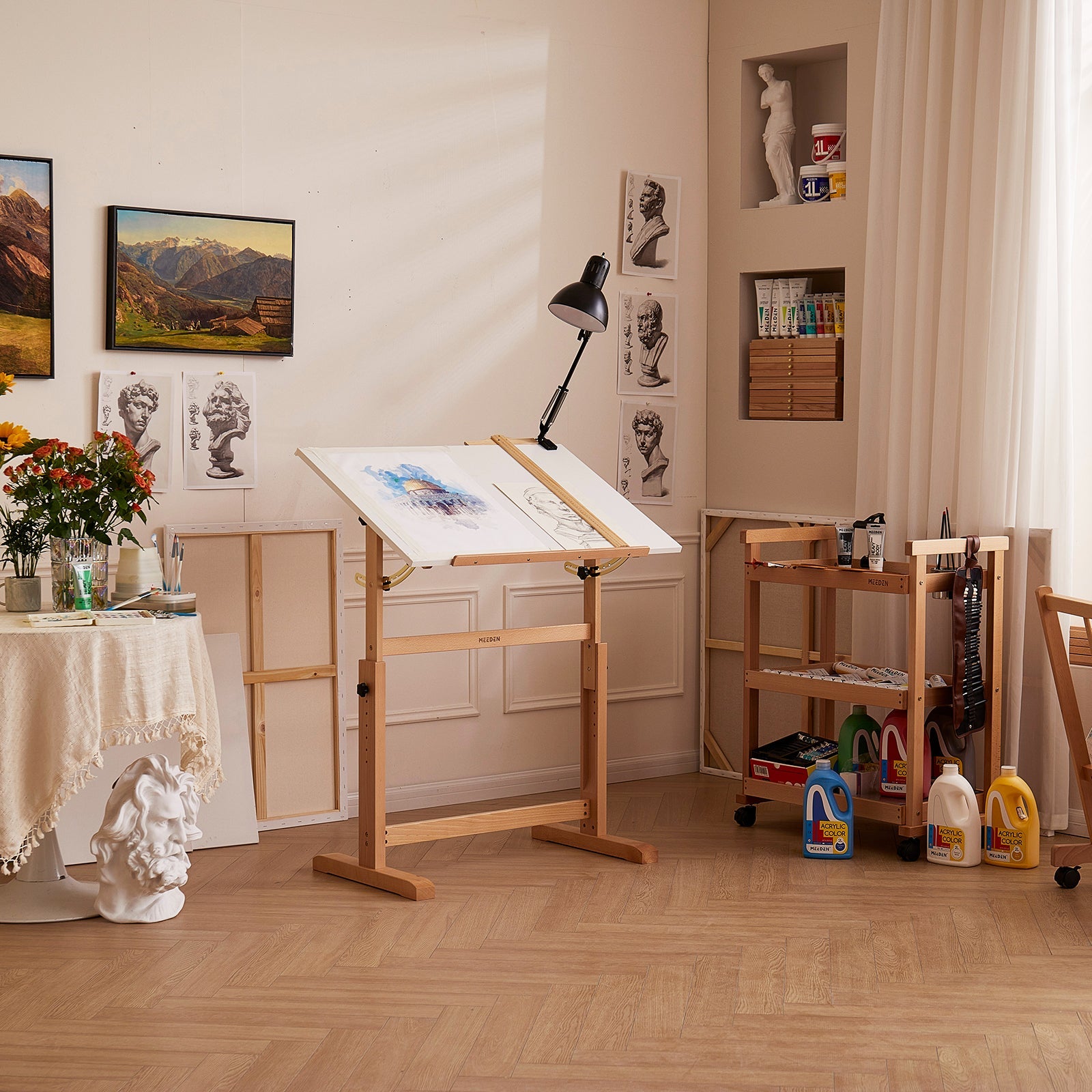 MEEDEN Adjustable Wooden Drafting Table, White-XSZ-5
