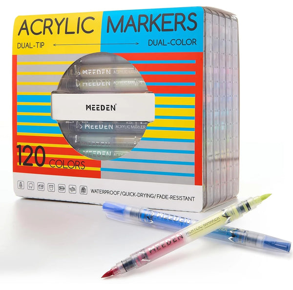MEEDEN Automatic Ink Control Dual Tip Acrylic Paint Markers, 120 Colors