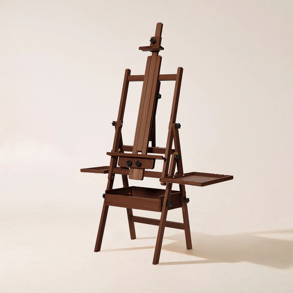 MEEDEN H-Frame Beech Wood Deep Walnut Art Easel with Storage, Adjustable 50"-80" H