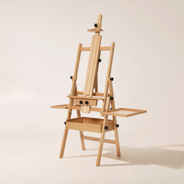 MEEDEN H-Frame Beech Wood Natural Art Easel with Storage, Adjustable 50"-80" H