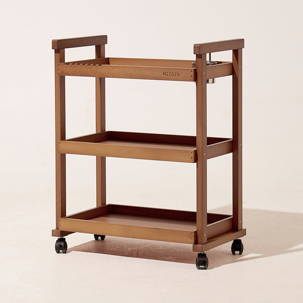 MEEDEN Rolling Art Cart, Solid Beechwood 3-Tier Storage Trolley - Light Walnut - W13