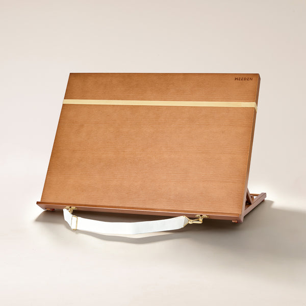 MEEDEN Wooden Tabletop Easel – 5-Position Adjustable Drawing Board with Shoulder Strap, Walnut-A2