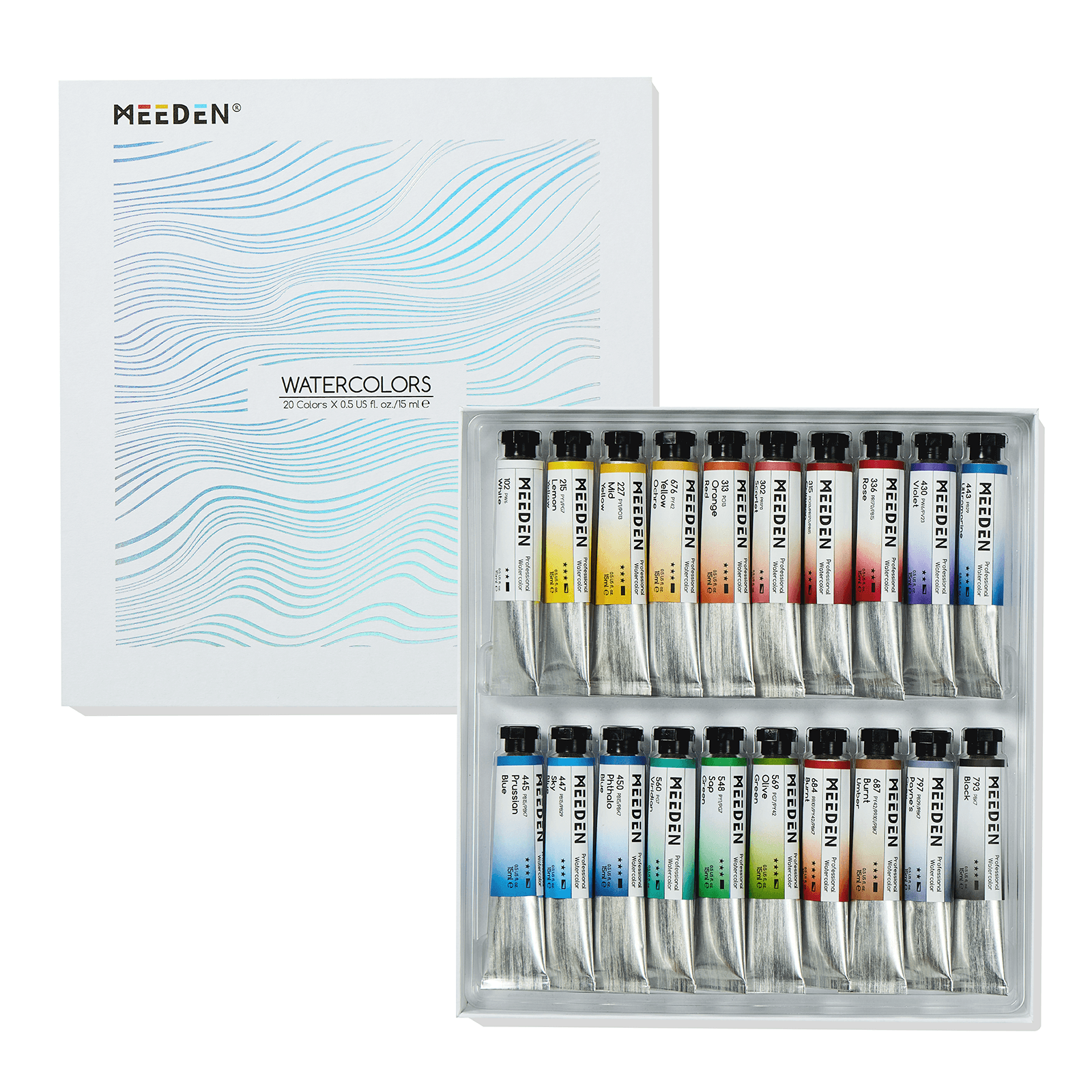 MEEDEN Professinal Watercolor Paint Set, 20 Colors 15ml/0.5oz