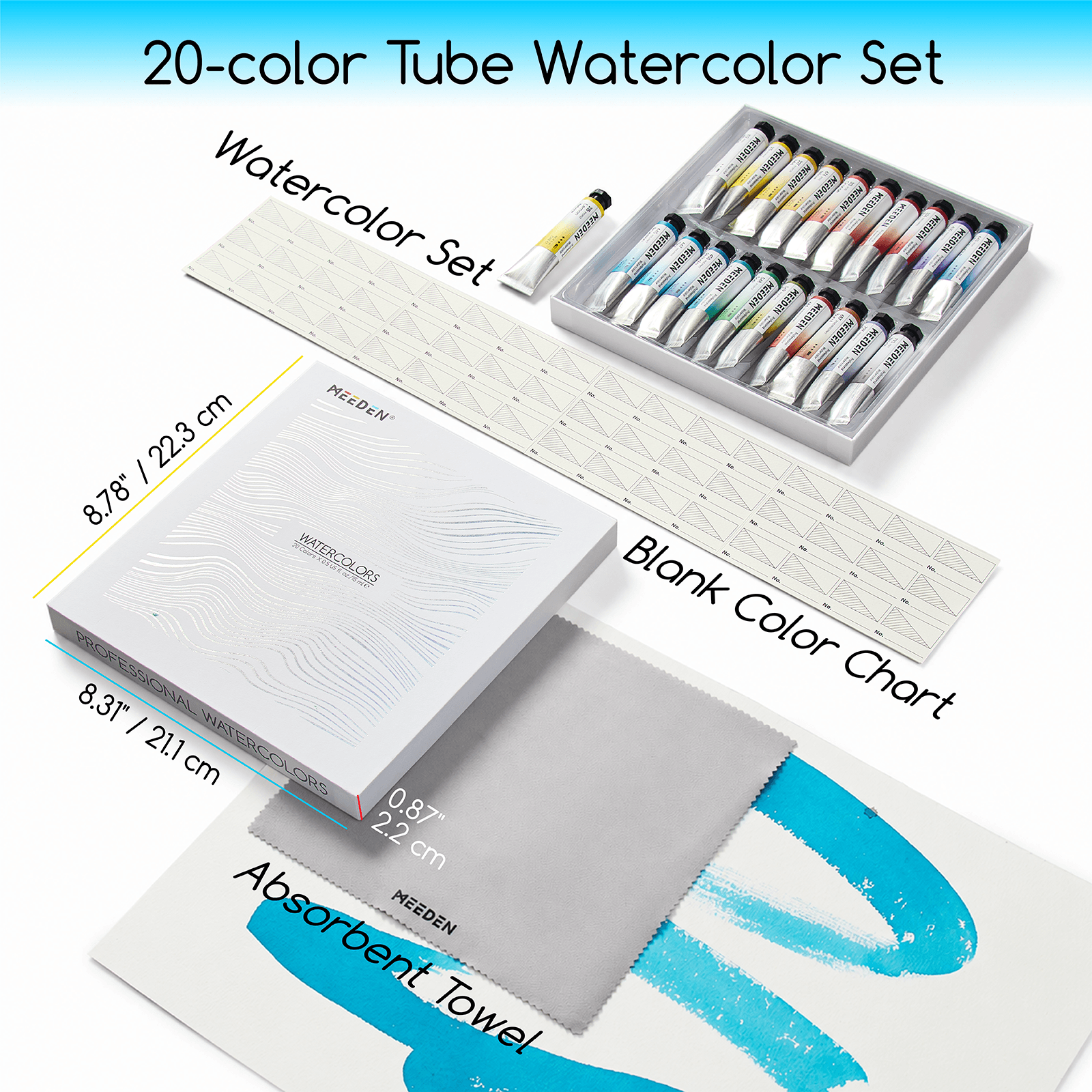 MEEDEN Professinal Watercolor Paint Set, 20 Colors 15ml/0.5oz