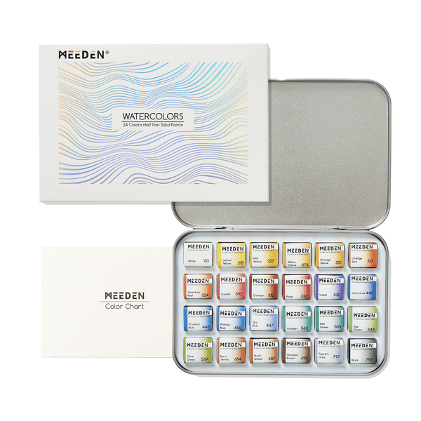 MEEDEN Professional 24 Colors High Saturation Semi-Moist Watercolor Paint Set