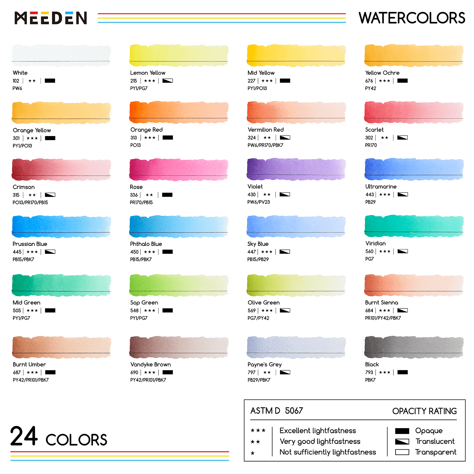 MEEDEN Professional 24 Colors High Saturation Semi-Moist Watercolor Paint Set