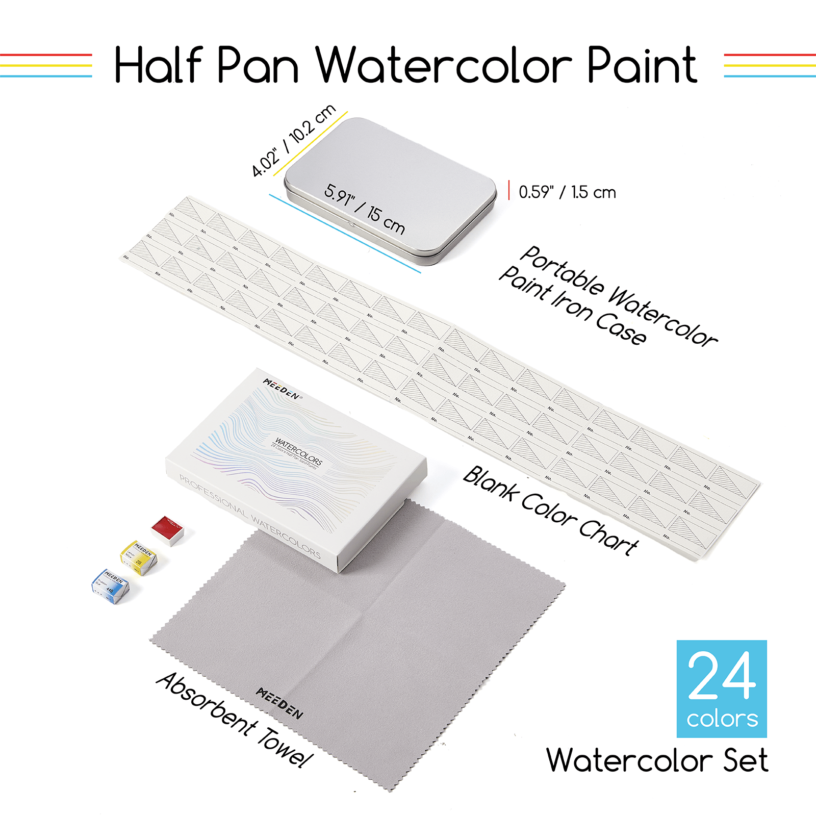 MEEDEN Professional 24 Colors High Saturation Semi-Moist Watercolor Paint Set