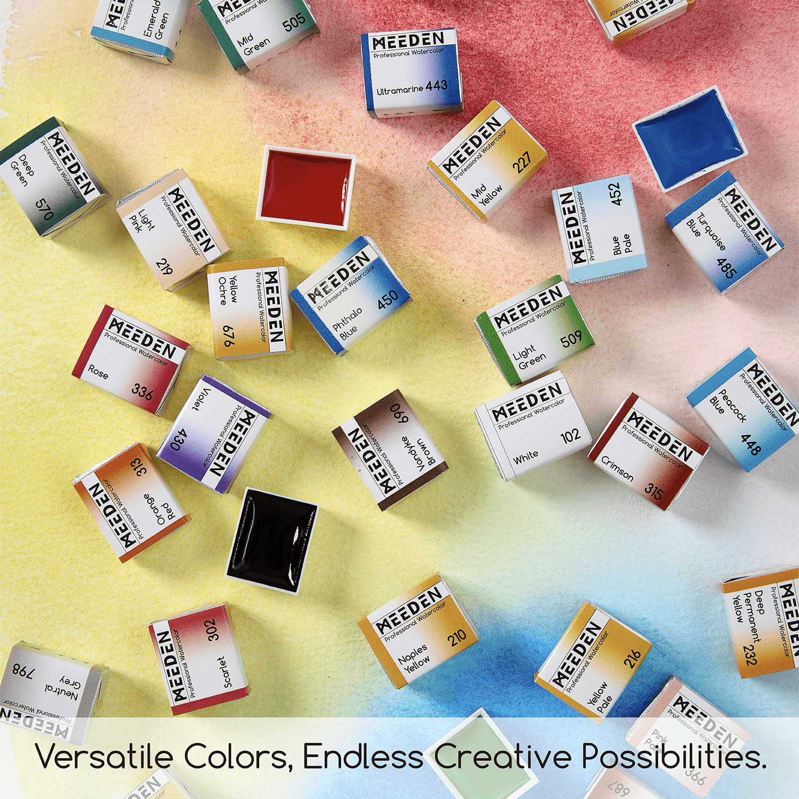 MEEDEN Professional 24 Colors High Saturation Semi-Moist Watercolor Paint Set