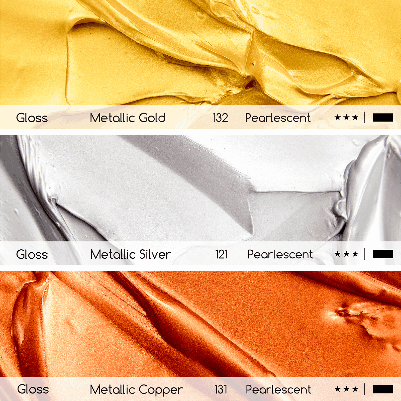 MEEDN 3-Colors Metallic Acrylic Paint Set, 300ml