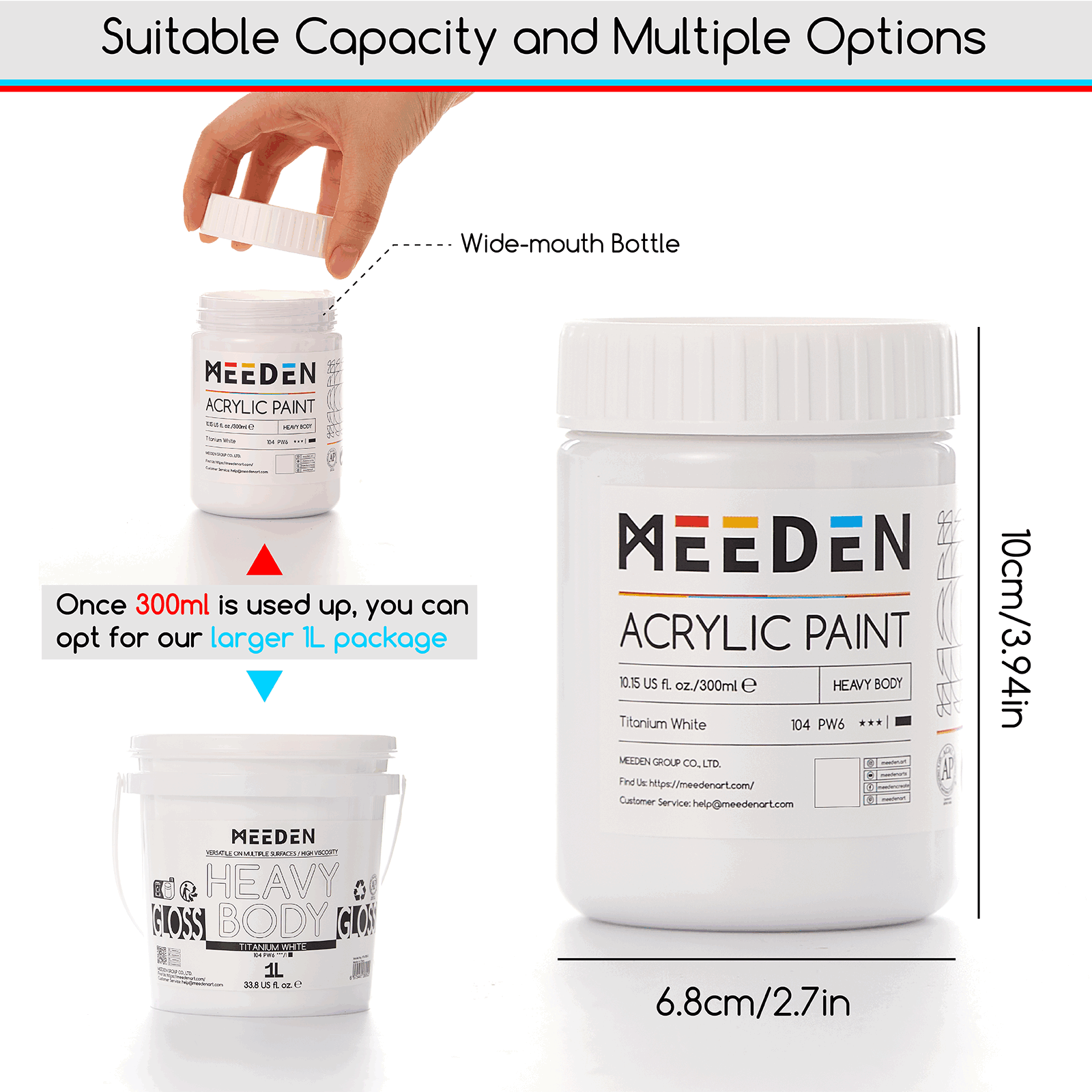MEEDEN Black and White  Heavy Body Acrylic Paint, 300ml/10oz, 2 Jars