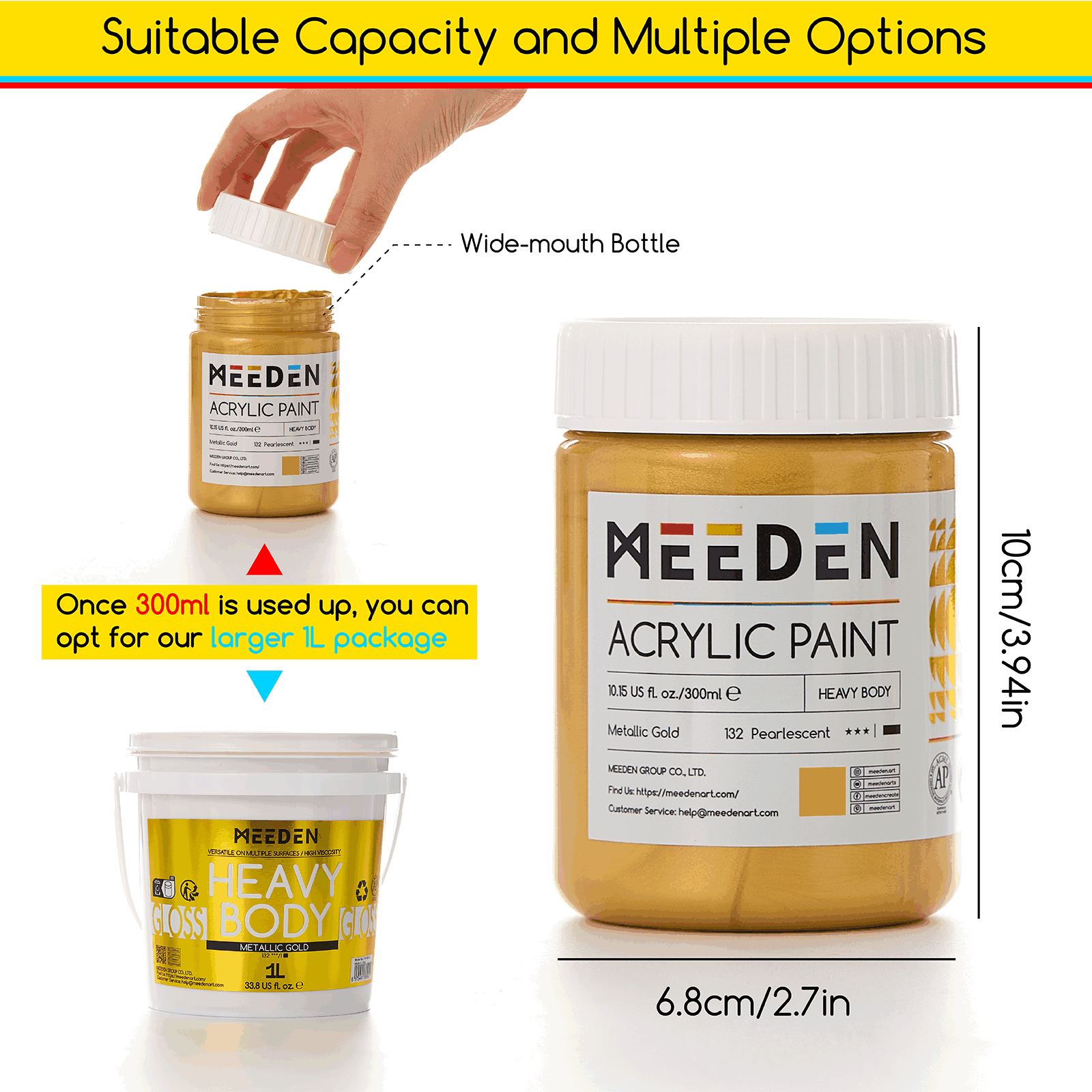 MEEDN 3-Colors Metallic Acrylic Paint Set, 300ml