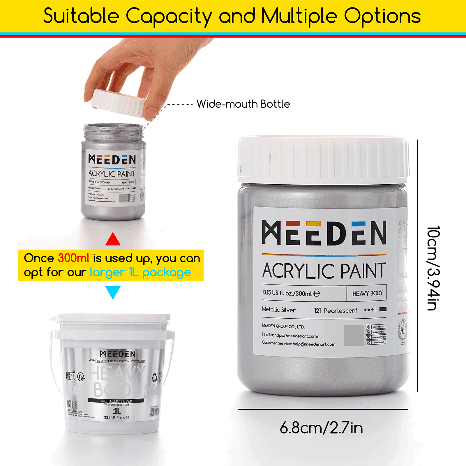 MEEDN 3-Colors Metallic Acrylic Paint Set, 300ml