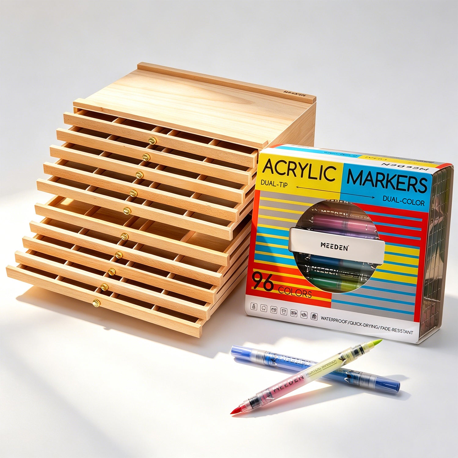MEEDEN 10-Drawer Storage Box & 96-Color Dual Tip Acrylic Markers Artist Set