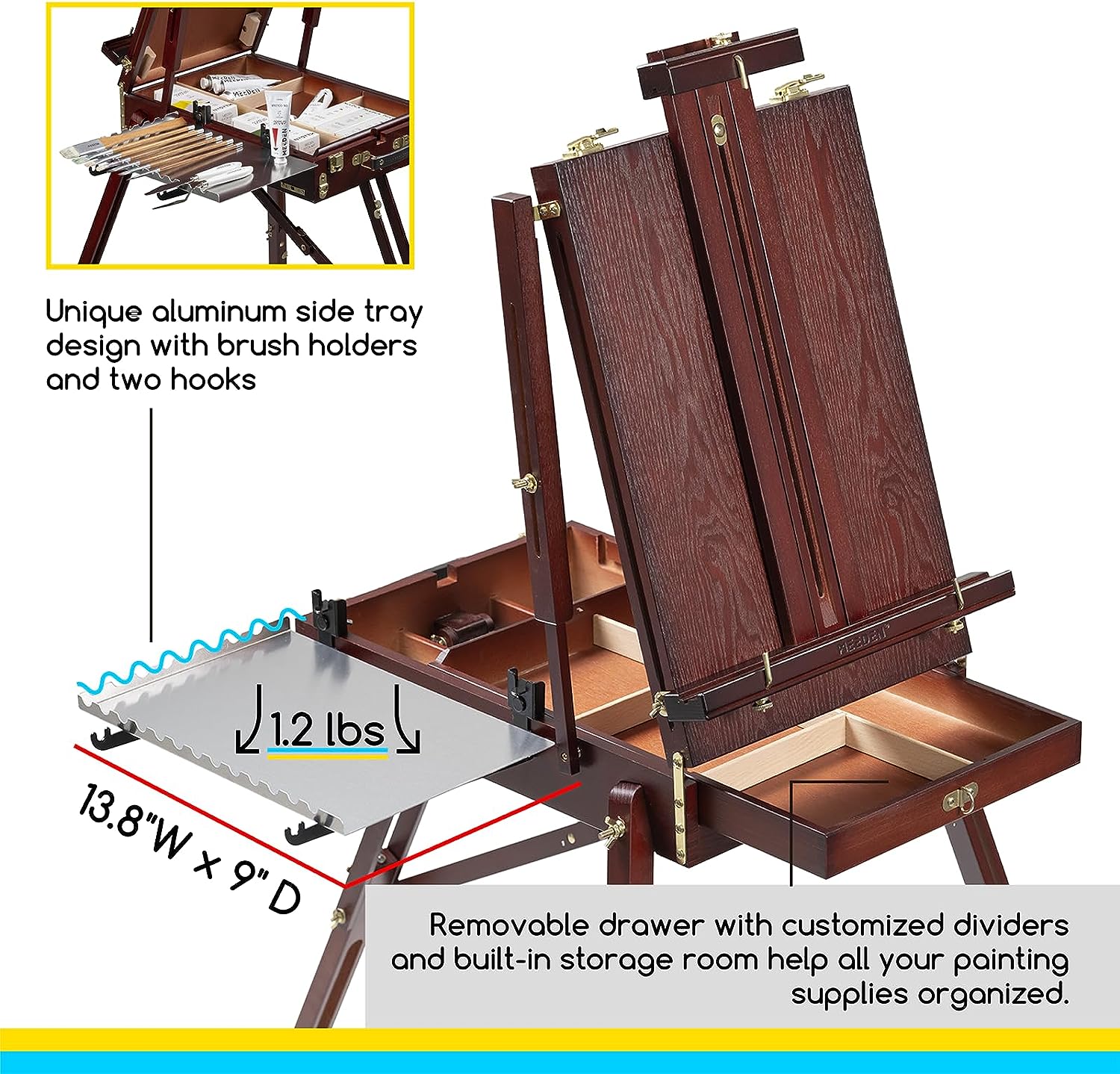 MEEDEN Foldable Beechwood French Easel with Drawer, Palette & Metal Tray – Dark Walnut