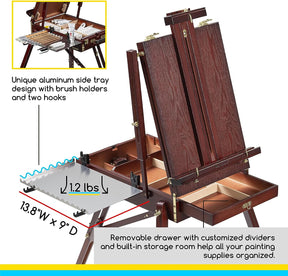 MEEDEN Foldable Beechwood French Easel with Drawer, Palette & Metal Tray – Dark Walnut