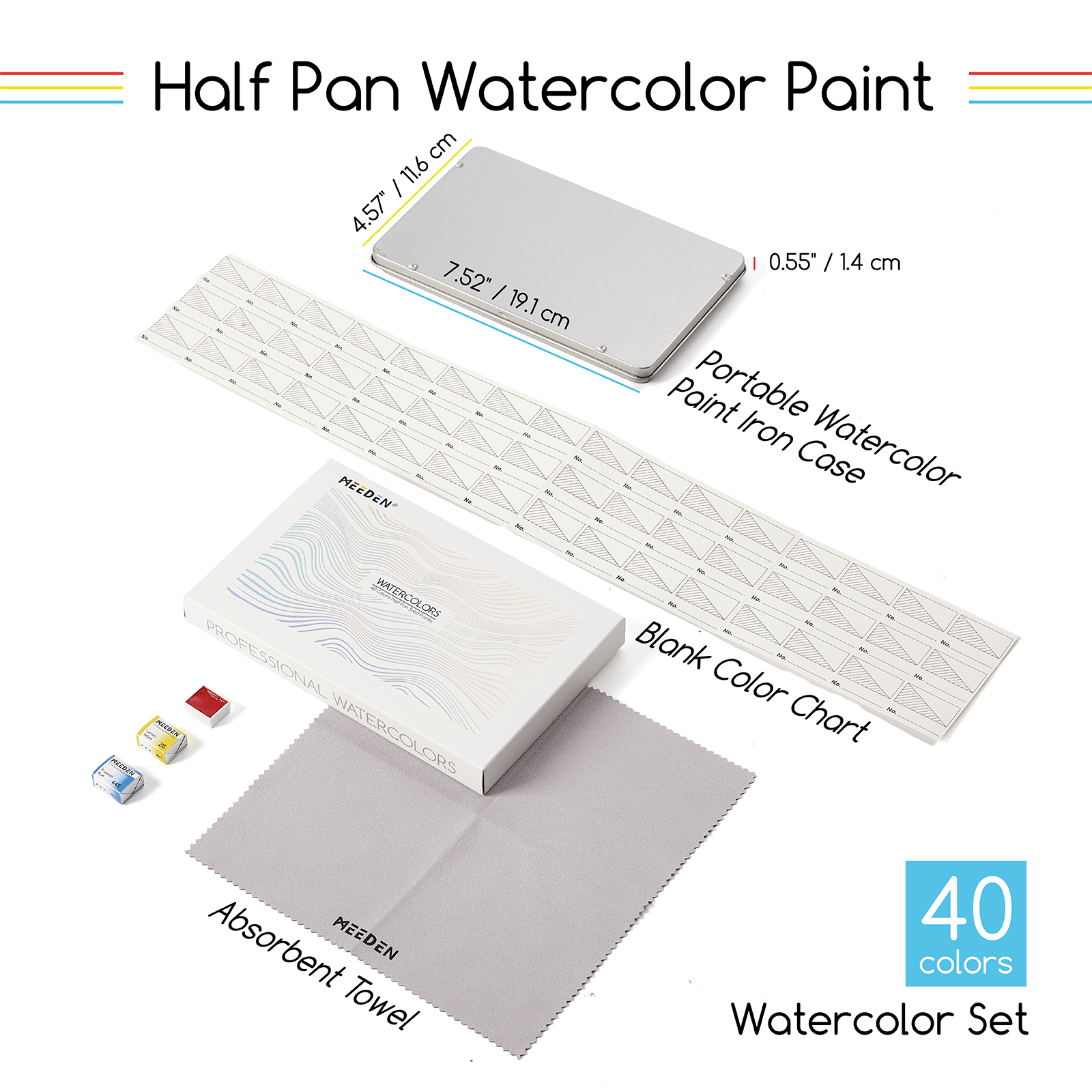 MEEDEN Professional 40 Colors High Saturation Semi-Moist Watercolor Paint Set