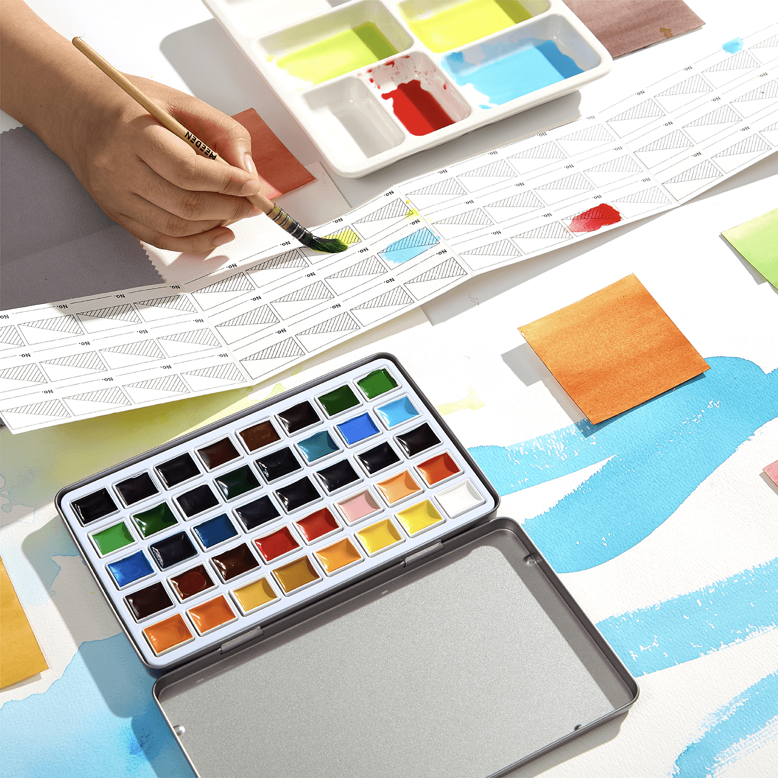 MEEDEN Professional 40 Colors High Saturation Semi-Moist Watercolor Paint Set