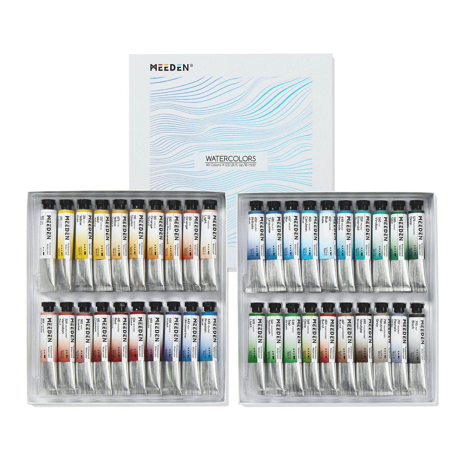 MEEDEN Professinal Watercolor Paint Set, 40 Colors 15ml/0.5oz