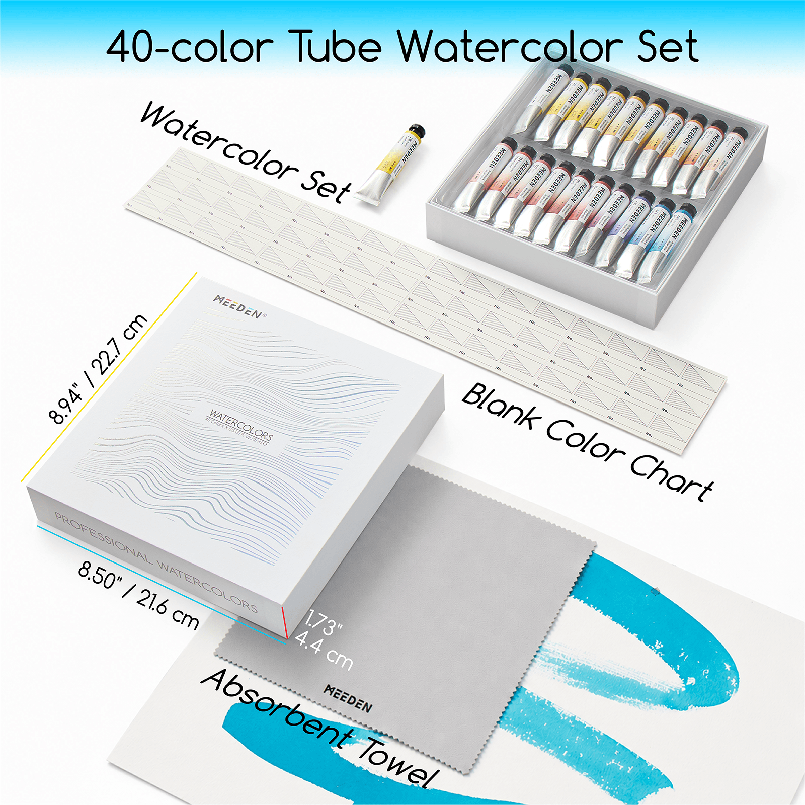 MEEDEN Professinal Watercolor Paint Set, 40 Colors 15ml/0.5oz
