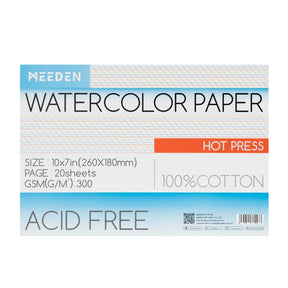 MEEDEN Wooden Storage Box, Hot Press Watercolor Paper, 24-Color Paint Set & Ceramic Tray Palette