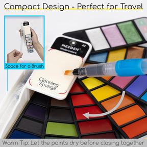 MEEDEN Travel Watercolor Paint Set, 42 Assorted Colors with 4 Brushes