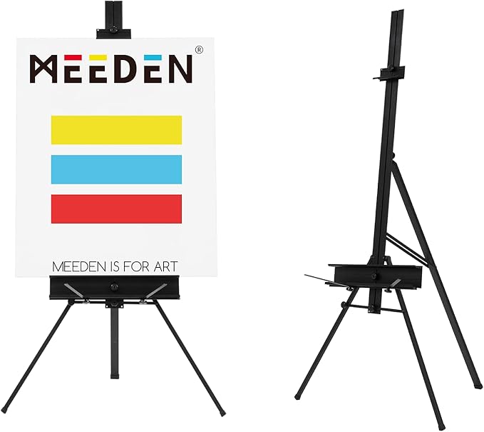 MEEDEN Portable Aluminum Easel – Painting Display Stand with Palette & Brush Rest