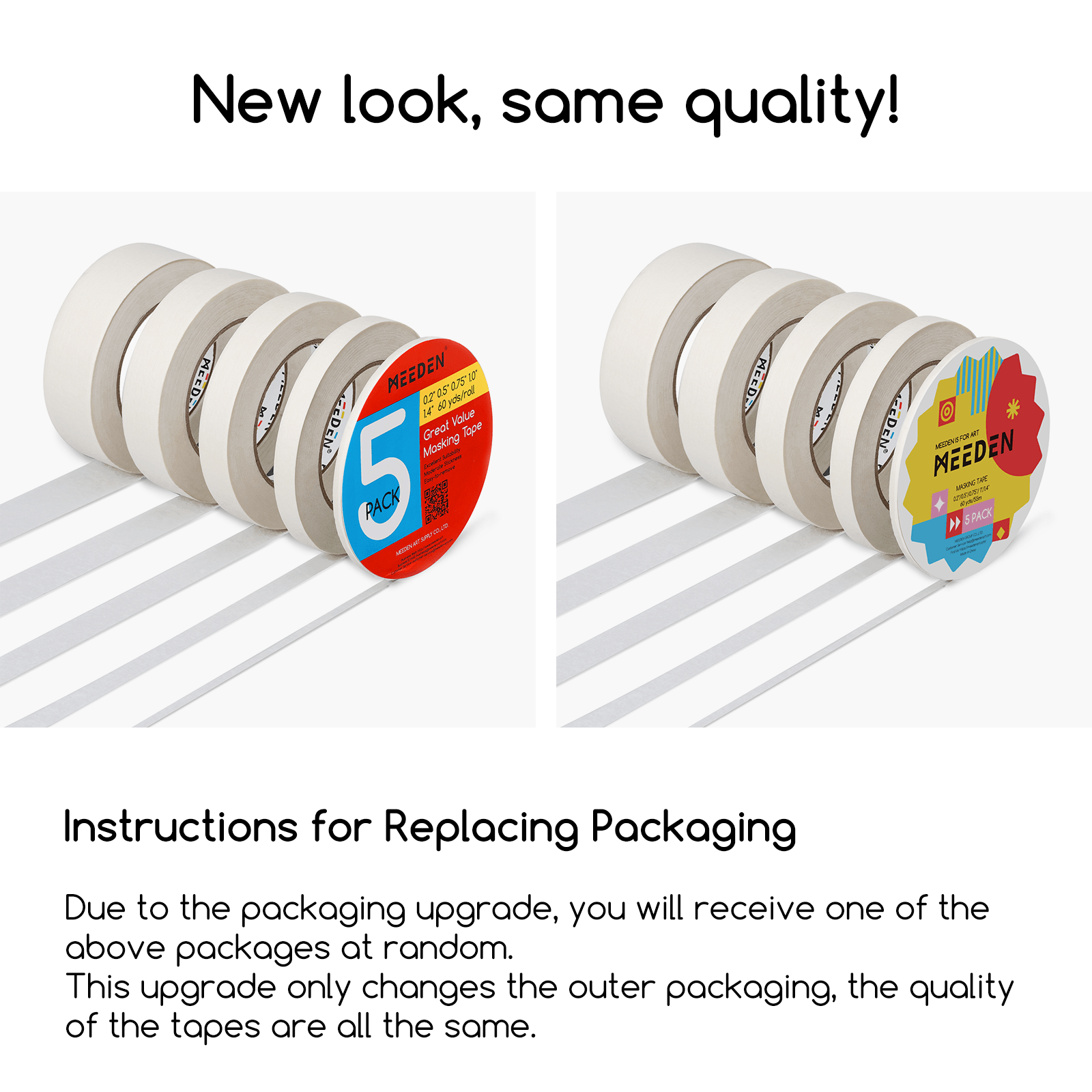 MEEDEN 5 Packs Multi-Sized Masking Acid-Free White Artist Tape, 0.2" 0.5" 0.75" 1.0" 1.4" x 60 Yard