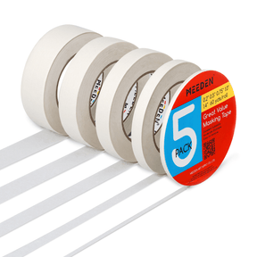 MEEDEN 5 Packs Multi-Sized Masking Acid-Free White Artist Tape, 0.2" 0.5" 0.75" 1.0" 1.4" x 60 Yard