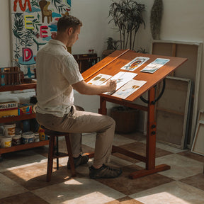 MEEDEN Extra Large Wooden Drafting Table, Light Walnut