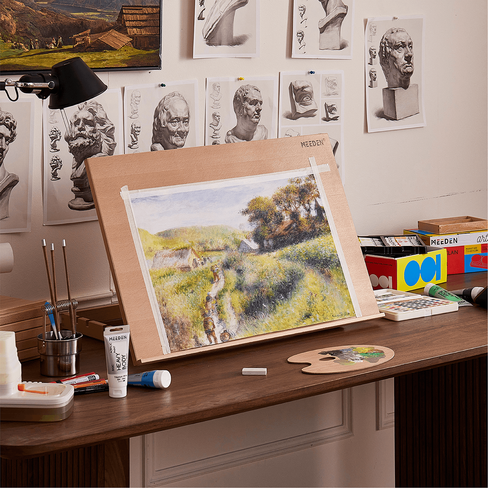 MEEDEN Adjustable Extra Large Wooden Tabletop Easel, Walnut