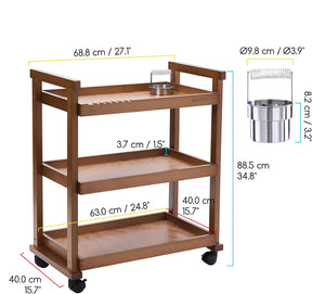 MEEDEN Rolling Art Cart, Solid Beechwood 3-Tier Storage Trolley - Light Walnut - W13