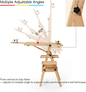 MEEDEN H-Frame Beech Wood Natural Art Easel with Storage, Adjustable 50"-80" H
