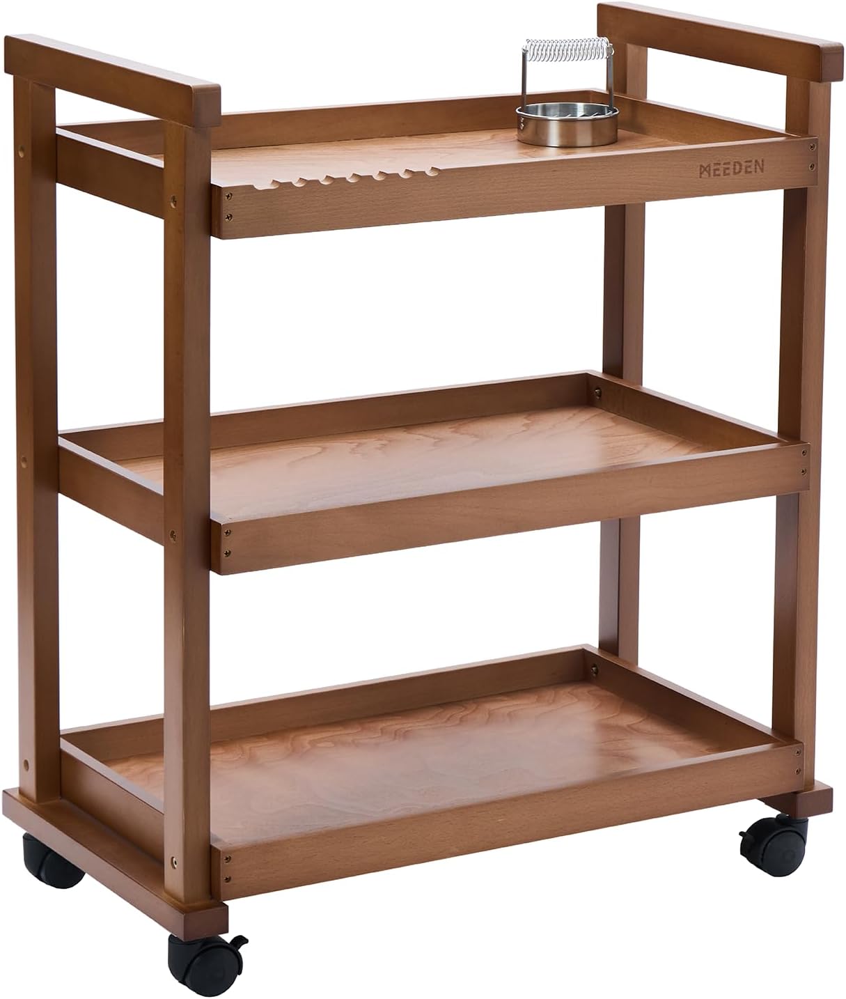 MEEDEN Rolling Art Cart, Solid Beechwood 3-Tier Storage Trolley - Light Walnut - W13